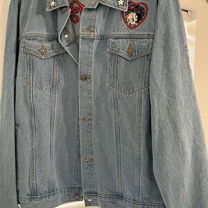 Betty Boop Light Blue Denim Jacket with Red and White Accents